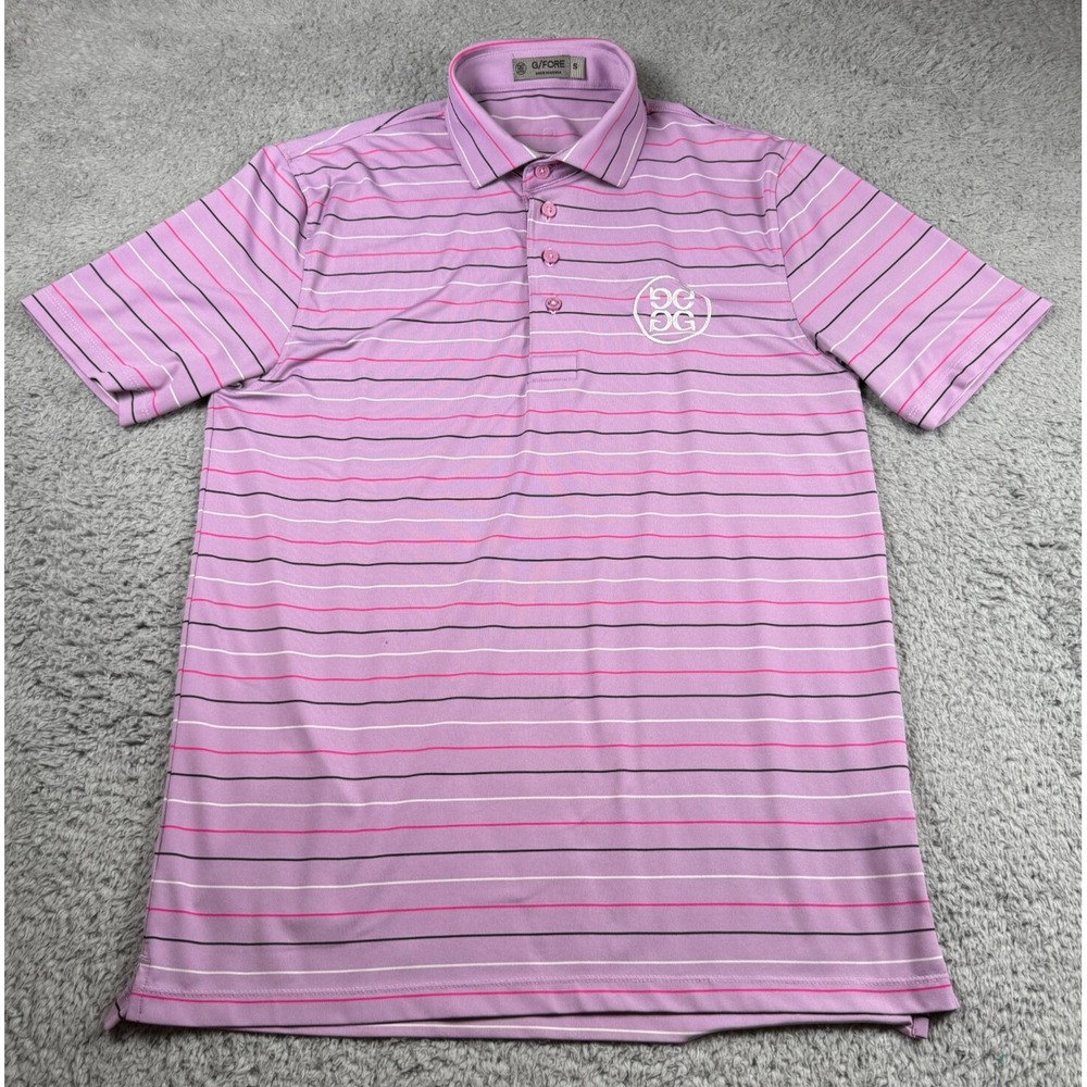 G/Fore Polo Shirt Mens Small Pink Striped Performance Stretch Golf Big Logo